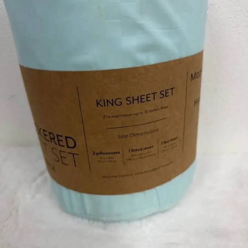 KING Light Blue Checkered Sheet Set New